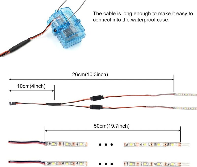 elechawk Waterproof LED Light Strips for RC Cars Trucks Airplanes Boats Drones Fixed Wing AR Wing Model Underglow Light (Ice Blue) - Image 4